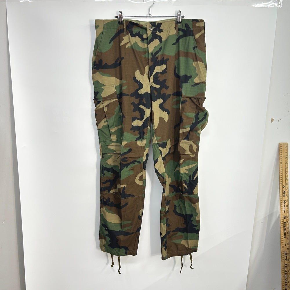 Military Woodland Camo Cargo Pants Large Regular Button Fly Ripstop Gorpcore